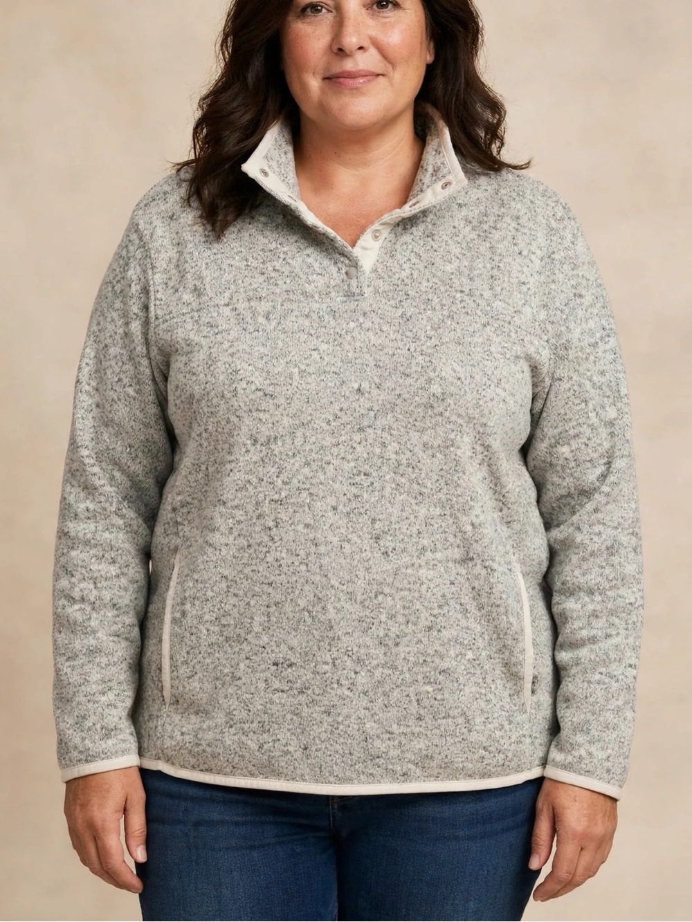 Eddie Bauer Heathered Gray Quarter-Snap Pullover with Cream Trim SIZE XL